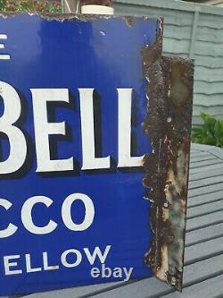 1930s Blue Bell Tobacco Double Sided Flange Enamel Sign Advertising 20 x 14