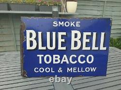 1930s Blue Bell Tobacco Double Sided Flange Enamel Sign Advertising 20 x 14