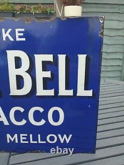 1930s Blue Bell Tobacco Double Sided Flange Enamel Sign Advertising 20 x 14