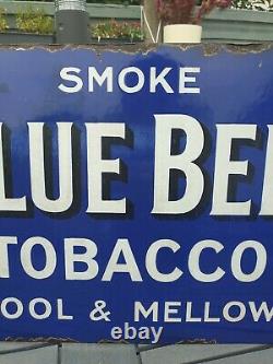 1930s Blue Bell Tobacco Double Sided Flange Enamel Sign Advertising 20 x 14