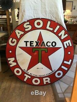 1930s Double Sided 42 Enameled Porcelain Texaco Sign Exc. Cond. For Age