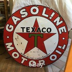 1930s Double Sided 42 Enameled Porcelain Texaco Sign Exc. Cond. For Age