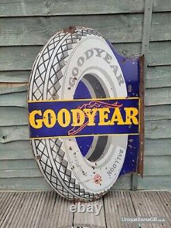 1930s Double Sided Flange Goodyear Enamel Sign 34 x 21.5