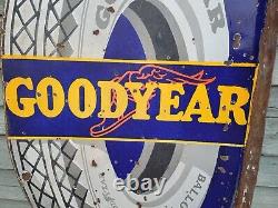1930s Double Sided Flange Goodyear Enamel Sign 34 x 21.5