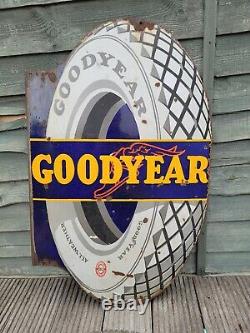 1930s Double Sided Flange Goodyear Enamel Sign 34 x 21.5