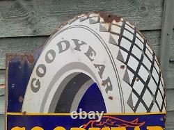 1930s Double Sided Flange Goodyear Enamel Sign 34 x 21.5