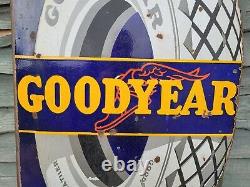 1930s Double Sided Flange Goodyear Enamel Sign 34 x 21.5