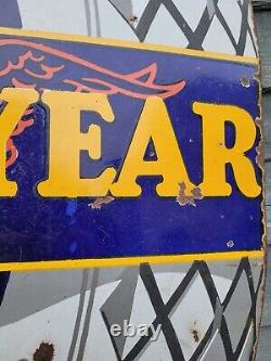 1930s Double Sided Flange Goodyear Enamel Sign 34 x 21.5