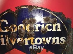 1930s Goodrich Silvertown Tires Double-Sided Porcelain Flange Gas Oil Sign Rare