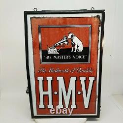 1930s His Master's Voice Dog RCA Victor Double Side Light Up Hanging Store Sign