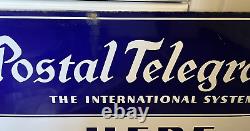 1930s Int'l POSTAL TELEGRAPH Double Sided Flange ENAMEL SIGN Baltimore Enamel NY