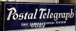 1930s Int'l POSTAL TELEGRAPH Double Sided Flange ENAMEL SIGN Baltimore Enamel NY