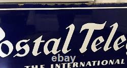 1930s Int'l POSTAL TELEGRAPH Double Sided Flange ENAMEL SIGN Baltimore Enamel NY