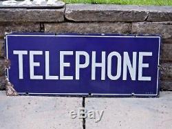 1930s Original Vintage ENAMEL TELEPHONE DOUBLE-SIDED SIGN GPO