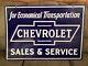 1930s Antique Chevrolet Sales And Service Double Sided Porcelain Sign 40x28