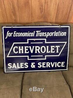 1930s antique Chevrolet Sales and Service double sided porcelain sign 40X28