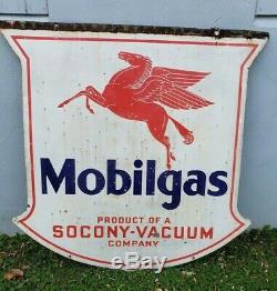 1932 Mobile Gas Socony Vacuum Double Sided Porcelain 48 Pegasus Shield Sign