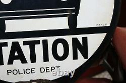 1940-50s Bus Station Police Department Double Sided Porcelain Curb Ad Sign