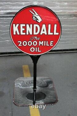 1940-50s Kendall Motor Oil Double Sided Porcelain Lollipop Sign