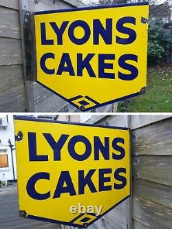 1940's Double Sided Lyons Cakes Enamel Sign Porcelain