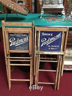 1940's Piedmont Tobacco Folding Deck Chairs Set of Two Double-Sided Porcelain