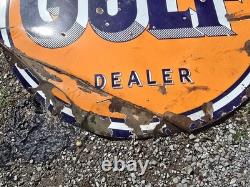 1940s Large Gulf Dealer Sign Porcelain Large Double Sided Original Original