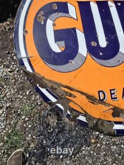 1940s Large Gulf Dealer Sign Porcelain Large Double Sided Original Original
