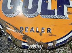 1940s Large Gulf Dealer Sign Porcelain Large Double Sided Original Original