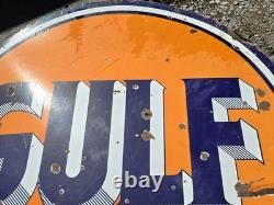 1940s Large Gulf Dealer Sign Porcelain Large Double Sided Original Original