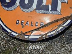 1940s Large Gulf Dealer Sign Porcelain Large Double Sided Original Original