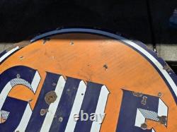 1940s Large Gulf Dealer Sign Porcelain Large Double Sided Original Original