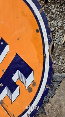 1940s Large Gulf Dealer Sign Porcelain Large Double Sided Original Original