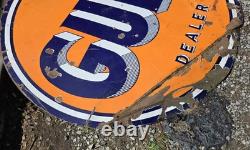 1940s Large Gulf Dealer Sign Porcelain Large Double Sided Original Original