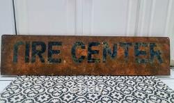 1940s Metal Tire Center Automotive Garage Sign Double Sided Old Paint Original