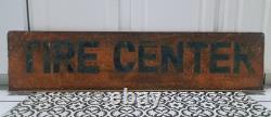 1940s Metal Tire Center Automotive Garage Sign Double Sided Old Paint Original