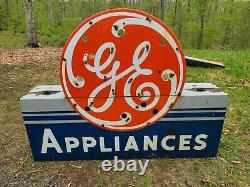 1940s Porcelain Neon G. E. Appliance Sign Double Sided Advertising