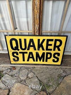1940s Quaker Stamps Sign Double Sided Sign Smaltz Paint Advertising Metal Sign
