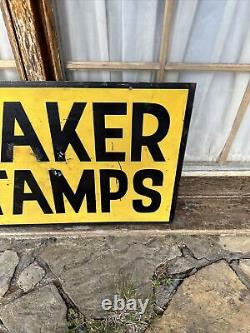 1940s Quaker Stamps Sign Double Sided Sign Smaltz Paint Advertising Metal Sign