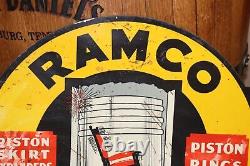 1940s Ramco Motor Overhaul Double Sided Tin RARE Flange Sign TAC