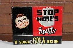 1940s Spiffy Cola Soda Advertising Double Sided Tin Flange Sign by Permanent Sig