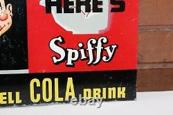 1940s Spiffy Cola Soda Advertising Double Sided Tin Flange Sign by Permanent Sig