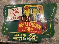 1941 RC Royal Crown Cola Green Six Pack Nehi Double Sided Hanging Soda Sign RARE