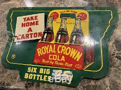 1941 RC Royal Crown Cola Green Six Pack Nehi Double Sided Hanging Soda Sign RARE