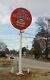 1950's Lighted Cast Iron Pole Sign With Double Sided Ring Globe & Two Hanging Sign