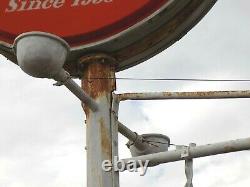 1950's Lighted Cast Iron Pole Sign with Double Sided Ring Globe & Two Hanging Sign