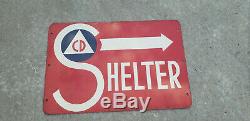 1950s Civil Defense Arrow Double sided STEEL Shelter Sign, Cold War CD Authentic