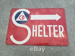 1950s Civil Defense Arrow Double sided STEEL Shelter Sign, Cold War CD Authentic