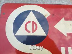 1950s Civil Defense Arrow Double sided STEEL Shelter Sign, Cold War CD Authentic