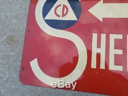 1950s Civil Defense Arrow Double sided STEEL Shelter Sign, Cold War CD Authentic