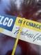 1950s Delco Battery Double Sided Flange Sign Rare Tin Gas Oil As Is